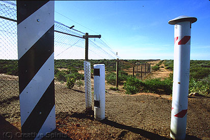 Shark Bay. The fence that protects Eden. Note the movement detectors in the small middle pole.